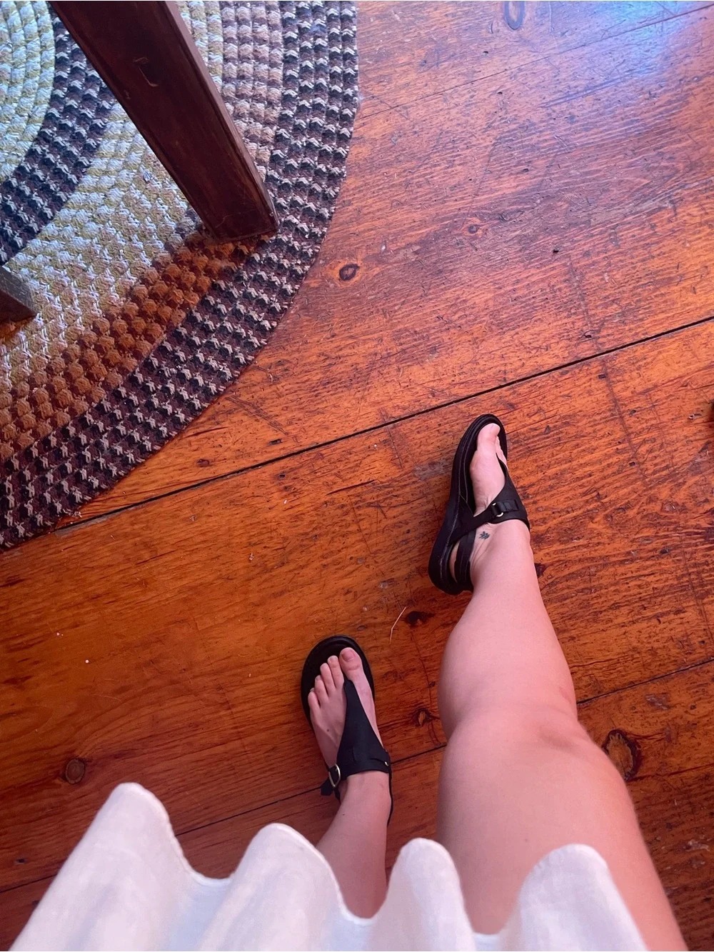 Teva Black Leather Thong Sandals with Gold Buckles